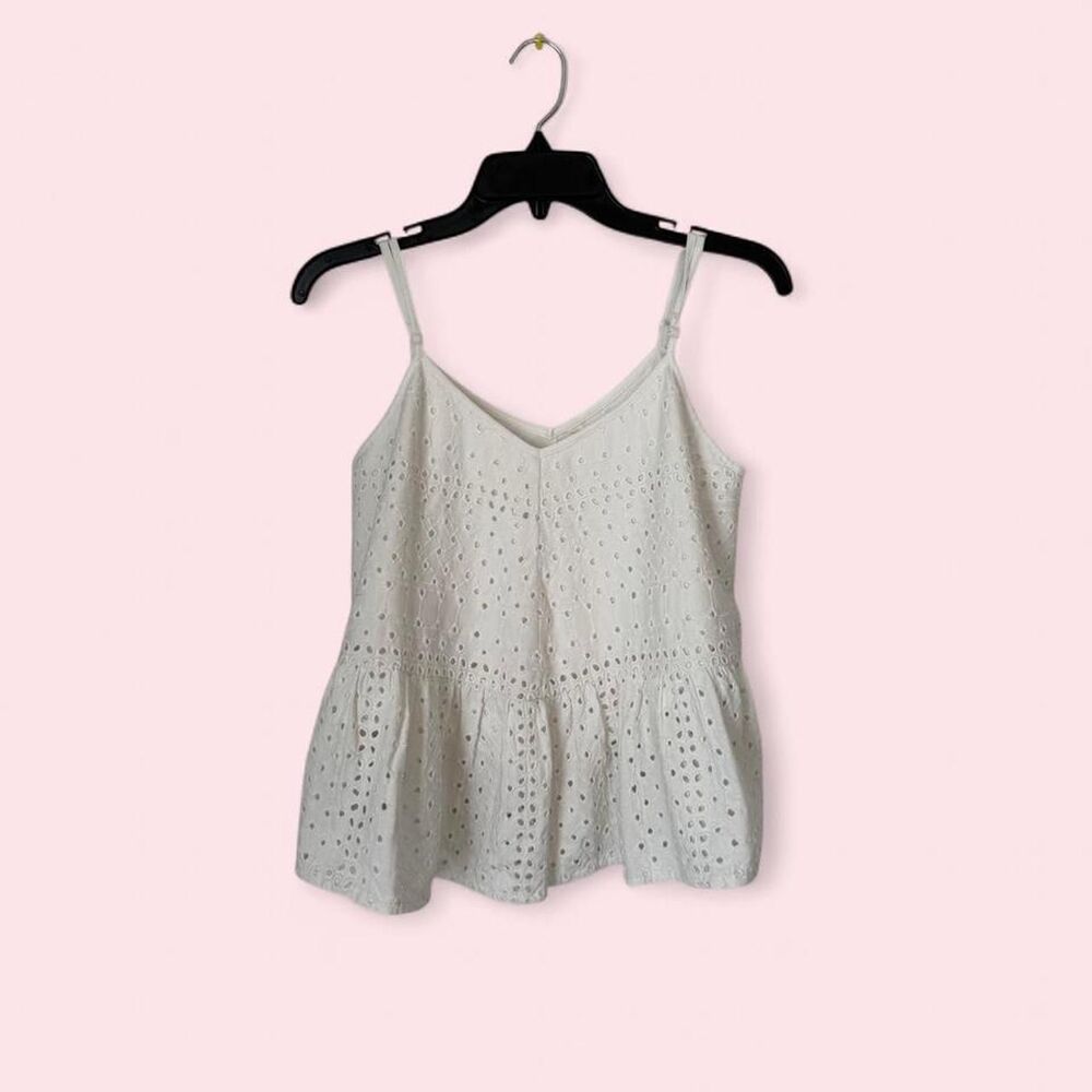 Women's White Anthropologie Dede Eyelet Swing Tank S SMALL